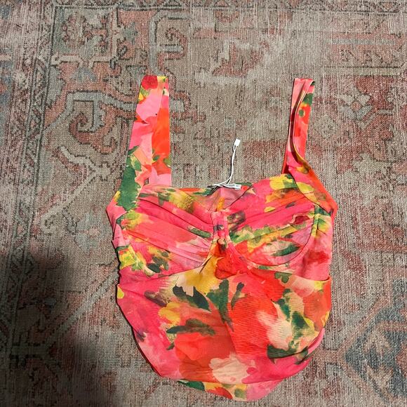 NWOT ZARA CROPPED FLORAL RUCHED Bustier Tank Top - S - Picture 4 of 8